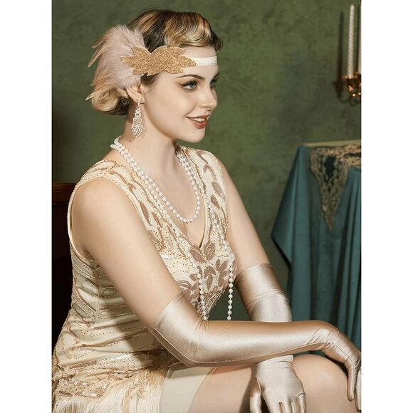 ️5PCS 1920s Gold Accessories Flapper Great Gatsby Vintage Retro Costume Set NEW main image 10